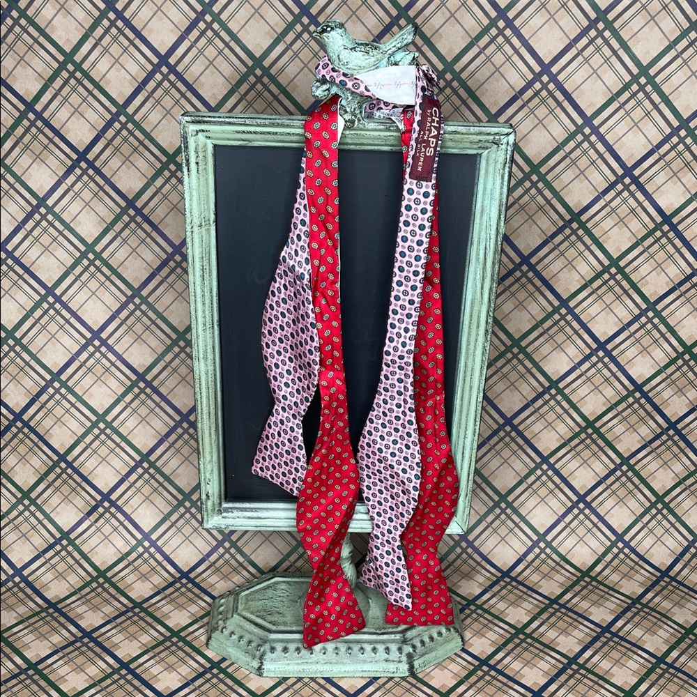 Chaps Ralph Lauren Silk bundRed Pink Geometric Bow Ties